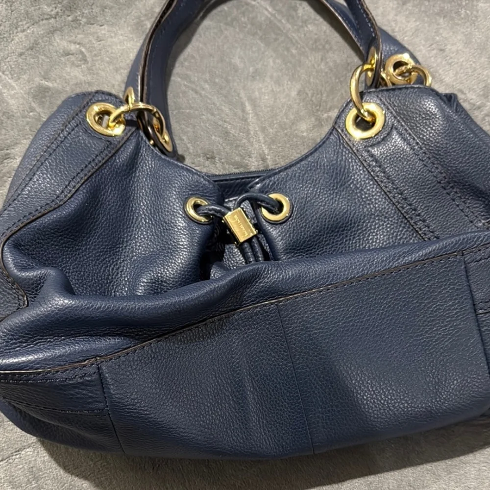 Michael Kors Navy Blue Shoulder Bag with Gold Accents